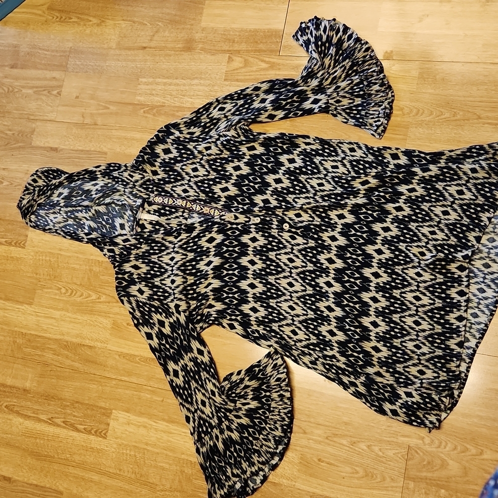 Uncle Frank hooded ikat print boho dress sz small